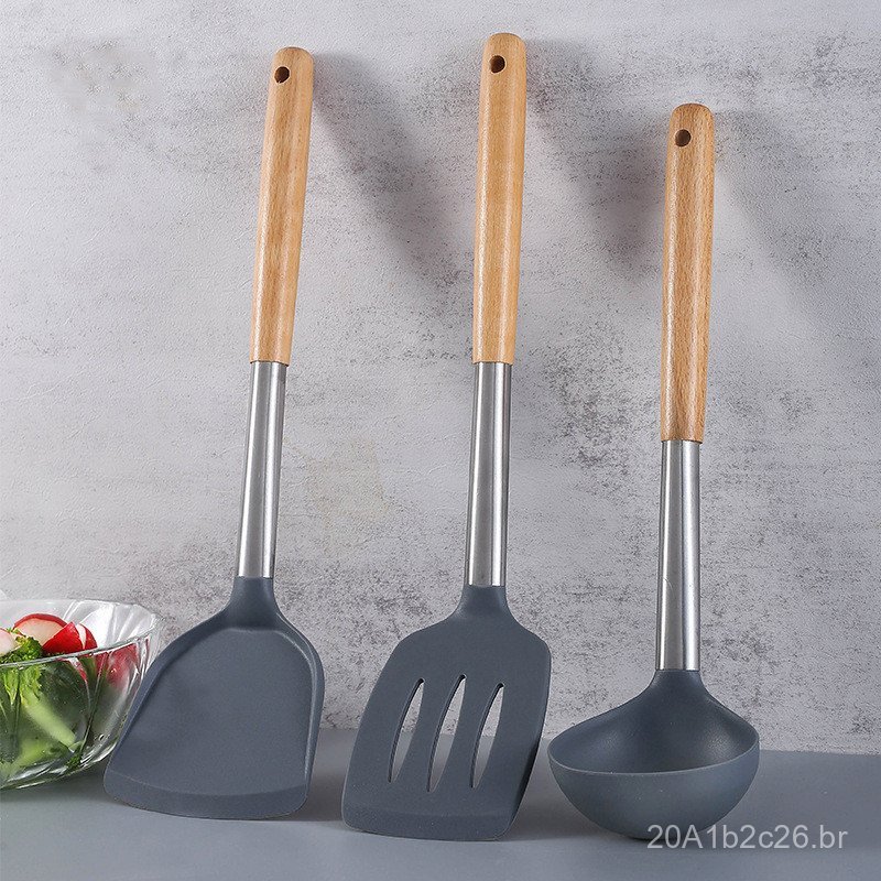 Utensílios de cozinha domésticos: frigideira antiaderente, utensílios de cozinha de silicone, espátula de cozinha, colhe