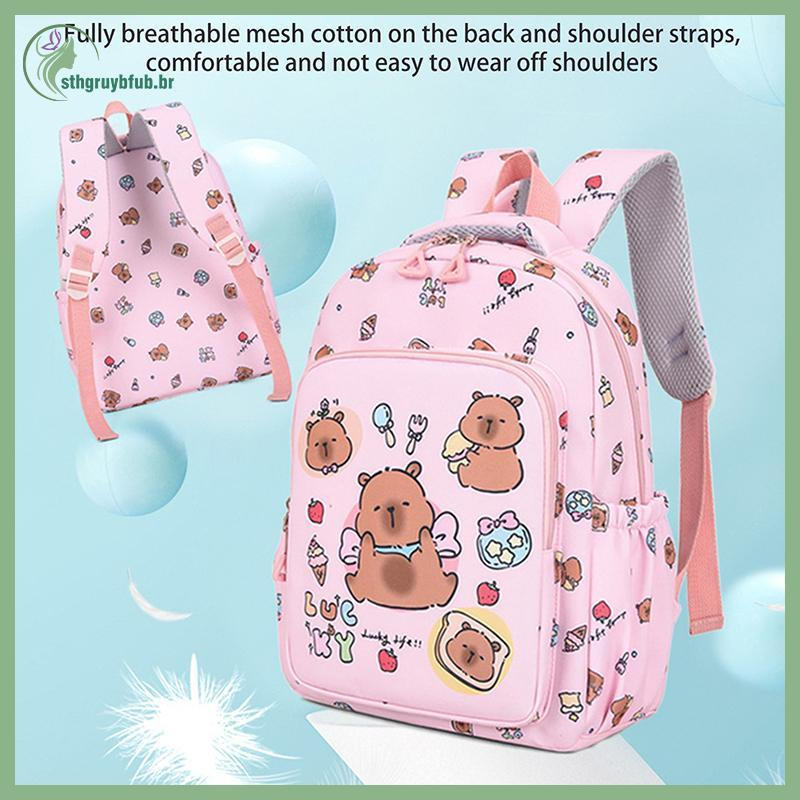 Conjunto de 3 peças de estojo de lápis, bolsa de almoço e mochila com estampa de capivara fofa, grande capacidade, ad