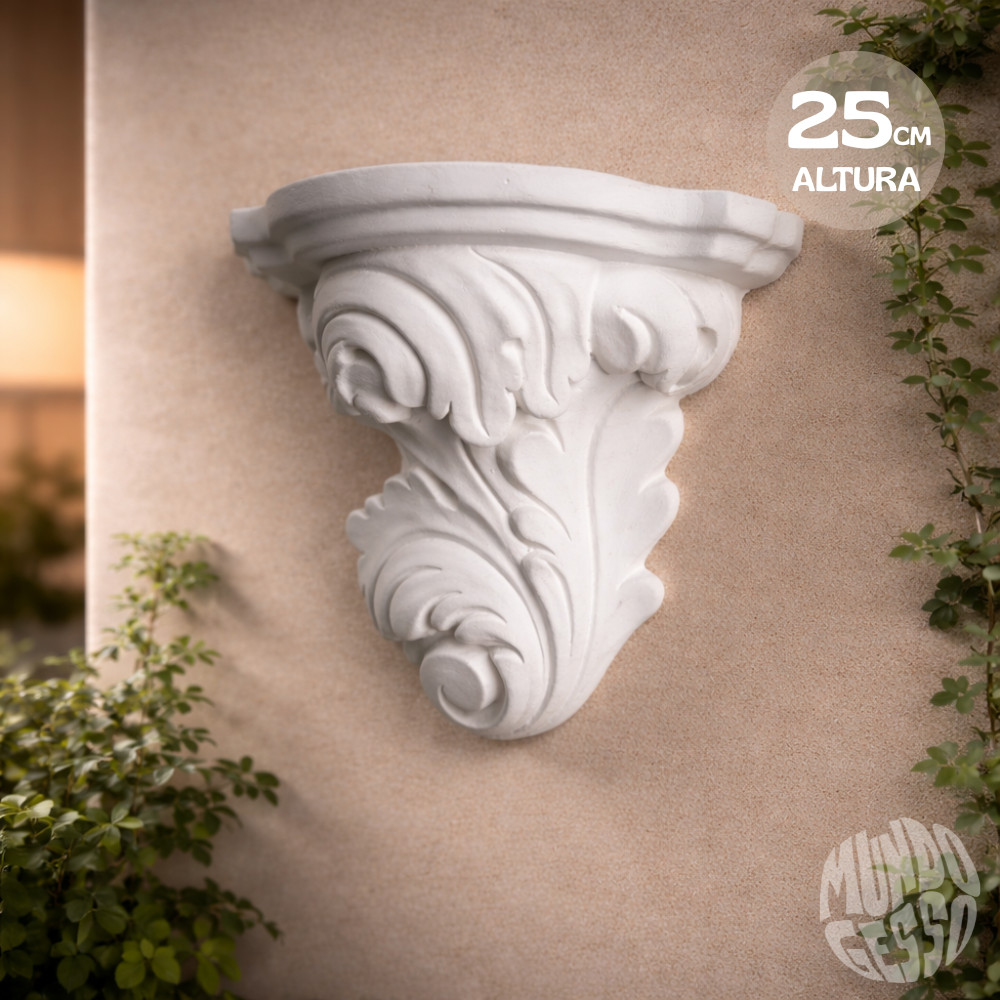 Imagem Escultura para Parede Peanha Pluma em Relevo - 23x24x12cm em Gesso para Pintar Grande