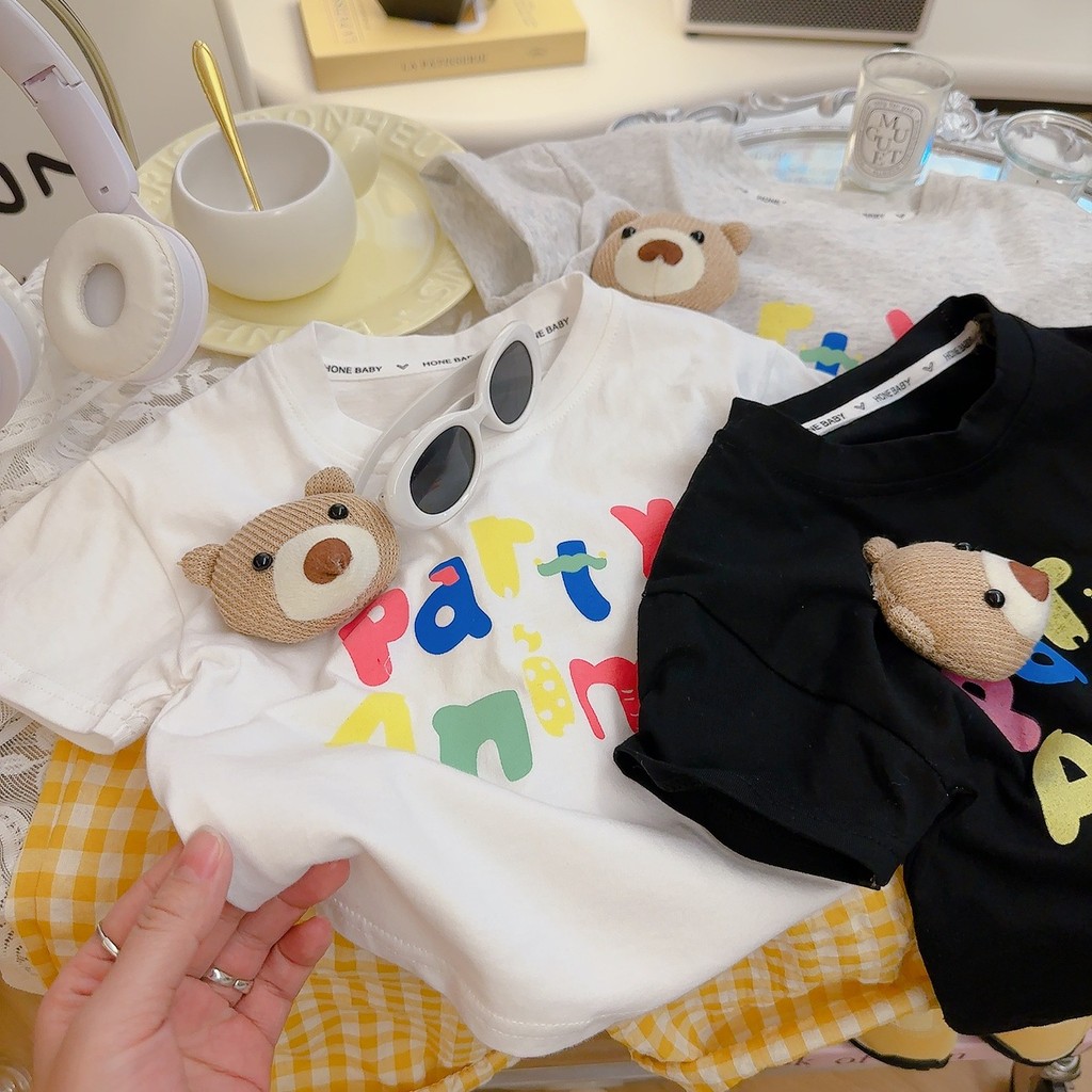 2025 novo estilo All-Match camiseta dos desenhos animados moda verão crianças boneca tridimensional de manga curta menin