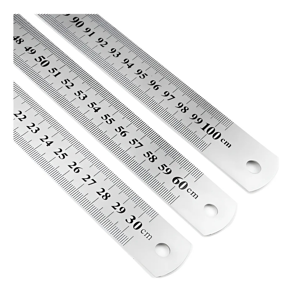 Kit 3 Reguas De Metal Aço Inox Réguas 30cm 60cm E 1 Metro Metal
