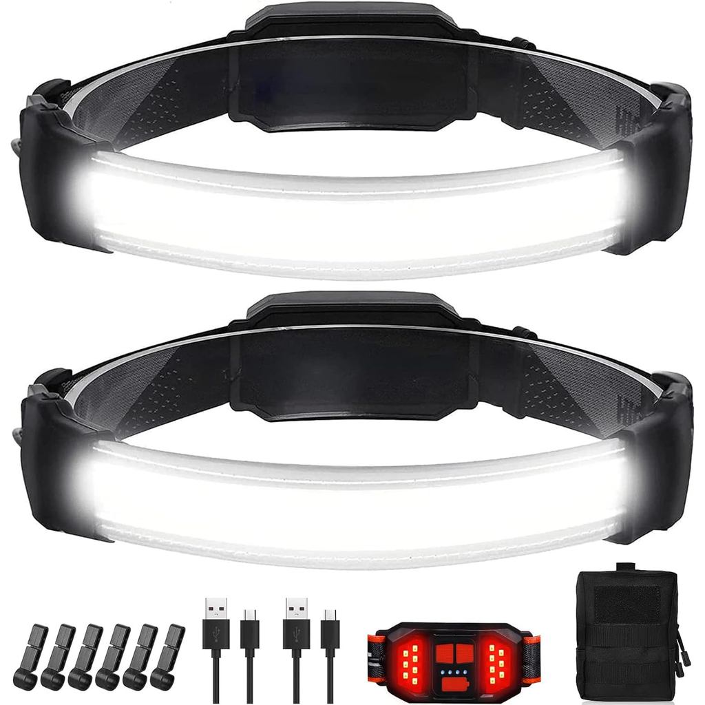 Lanterna de Cabeça Recarregável, Ultra Brilhante, 1500 Lúmens, 6 Modos, Lanterna LED Recarregável com Luz Traseira (Cont