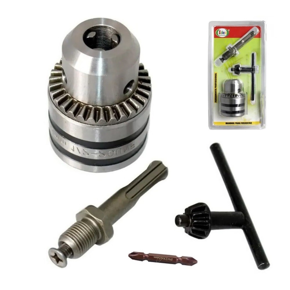 Mandril De Furadeira Com Adaptador Sds Plus Martelete 1/2  13mm Impacto Chave Bosch Makita Skil