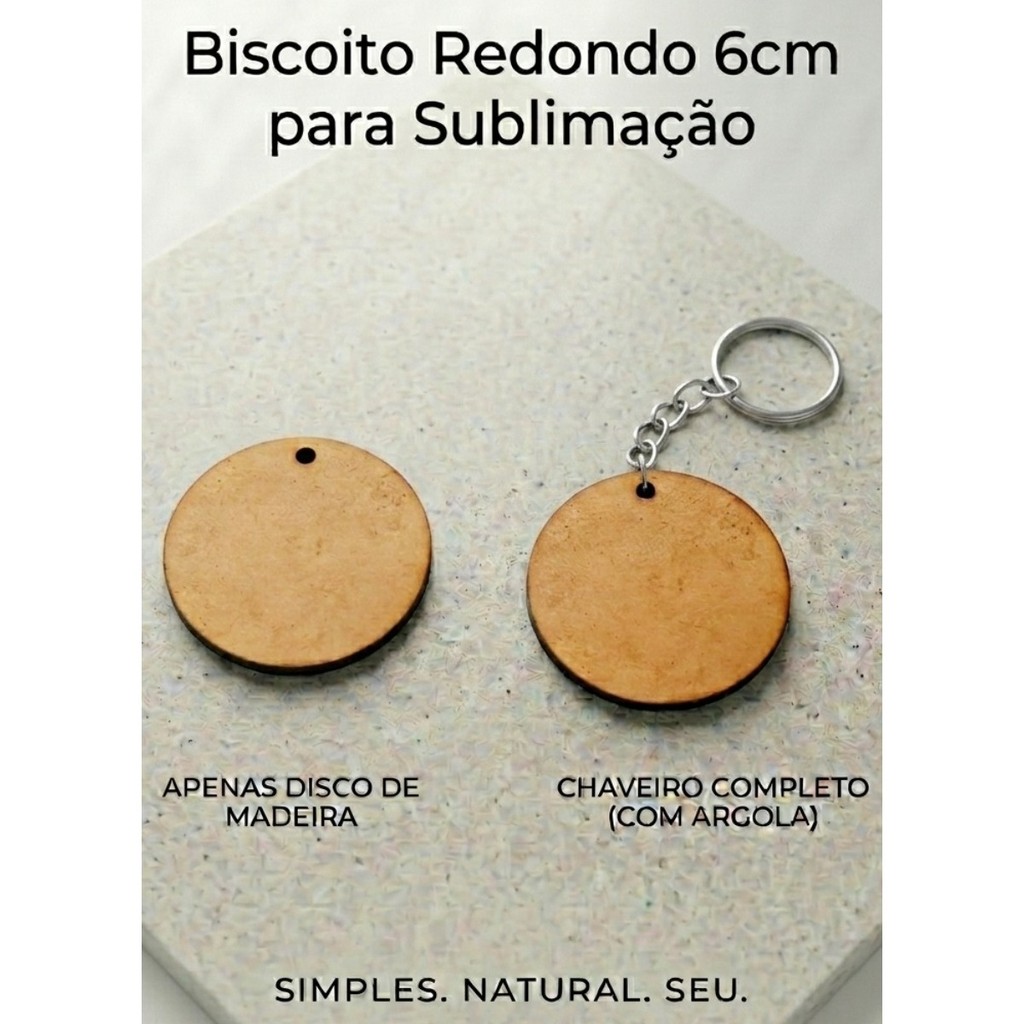 Kit Chaveiro Bolacha Redondo 60mm para Sublimação Lembrancinha Personalização