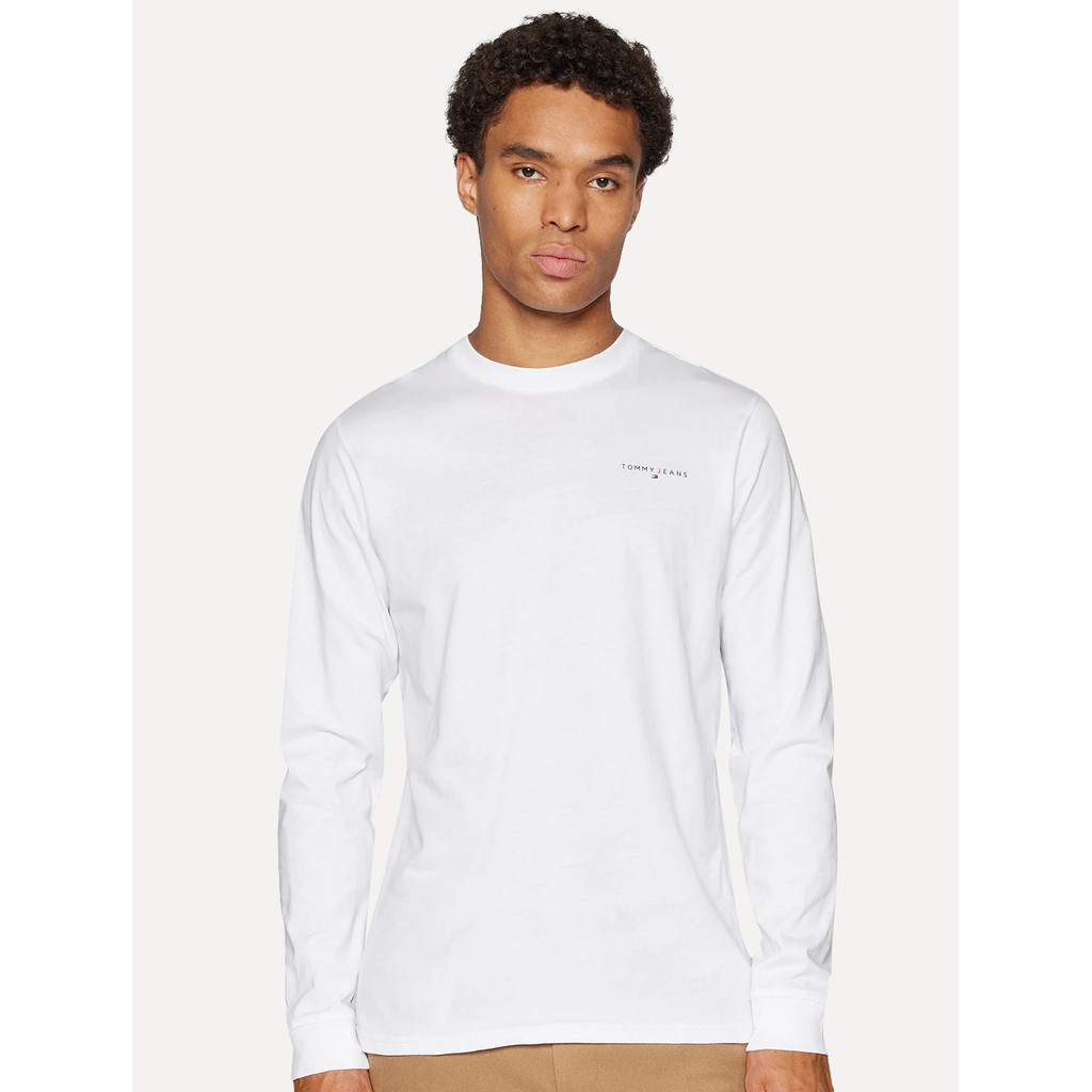 Camiseta Tommy Jeans Original Masculina Manga Longa Linear Chest Branca