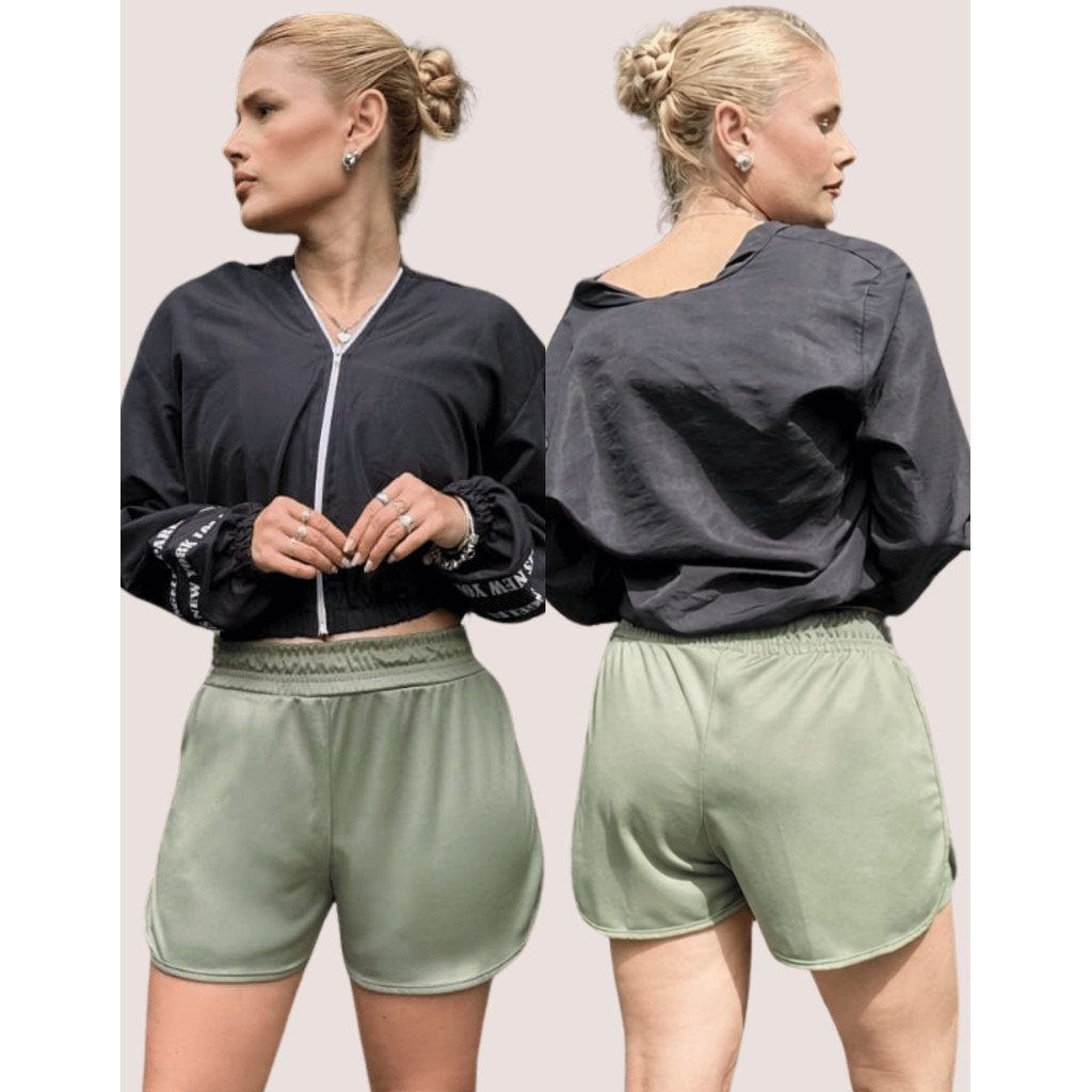 Shorts Fitness Cintura Alta  Academia Com Bolso Porta Celular Bermuda Feminino Zero Transparência