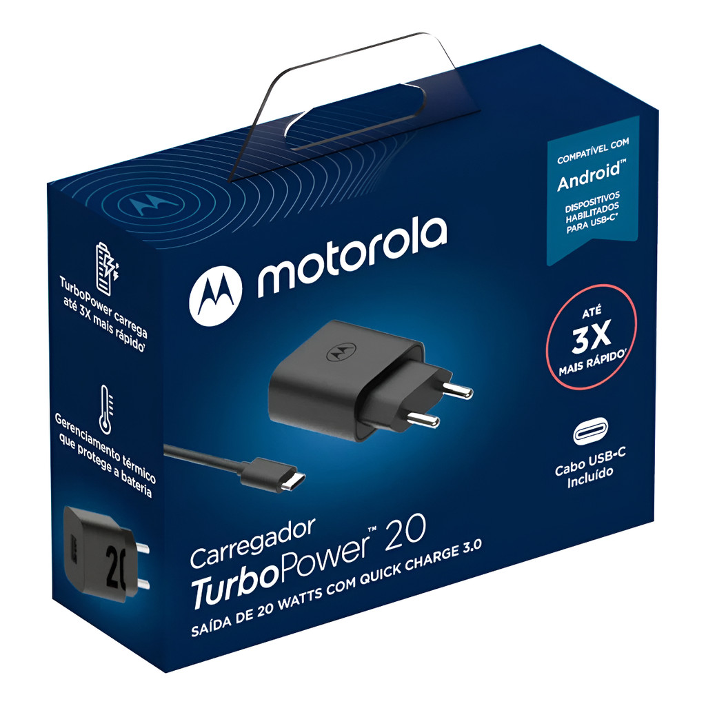 Carregador Motorola TurboPower 20W USB-C Original ANATEL Turbo