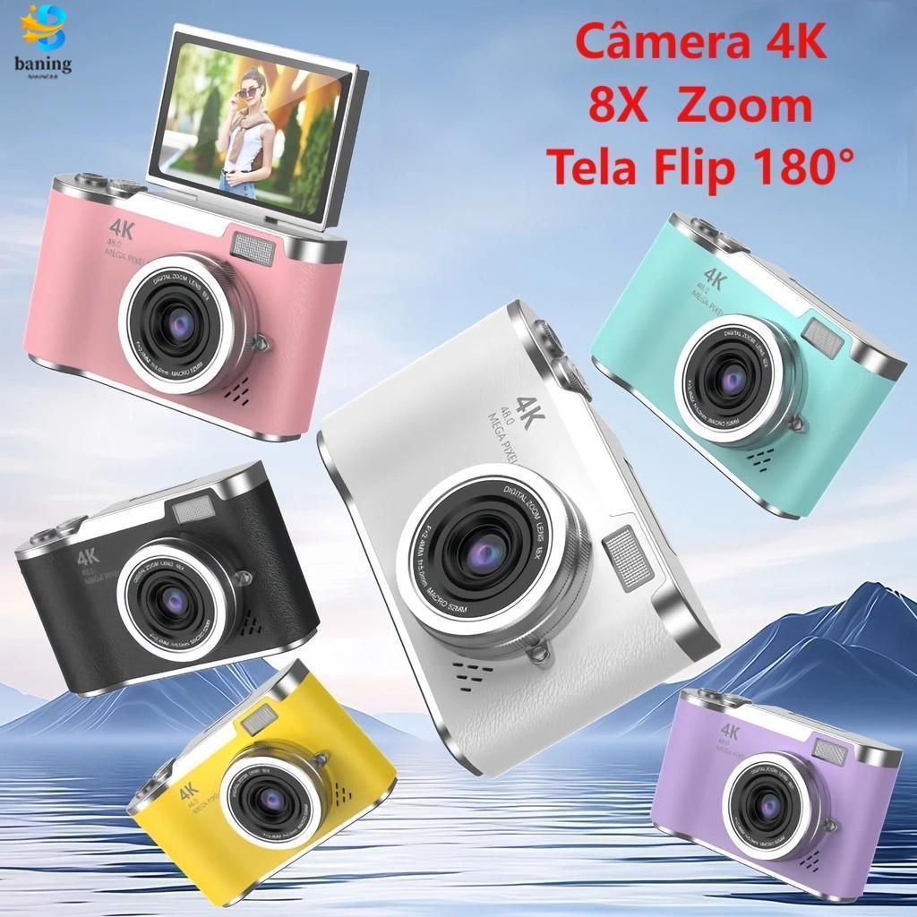 Câmera Digital 4K com CCD,48MP 4K, Zoom 8x, Autofoco e Gravador de Vídeo para Vlog