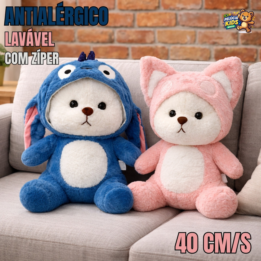 Ursinho Cosplay 40cm Pelúcia Macia com Zíper Lavável