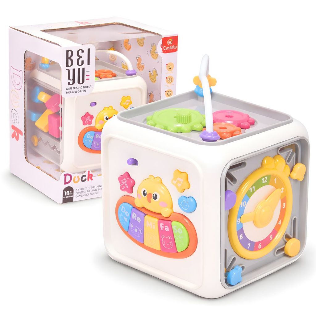 Cubo 6 em 1 de Atividades Infantil  Educativo Som Luz Interativo Sensorial Pato - Castela em Oferta na Shopee