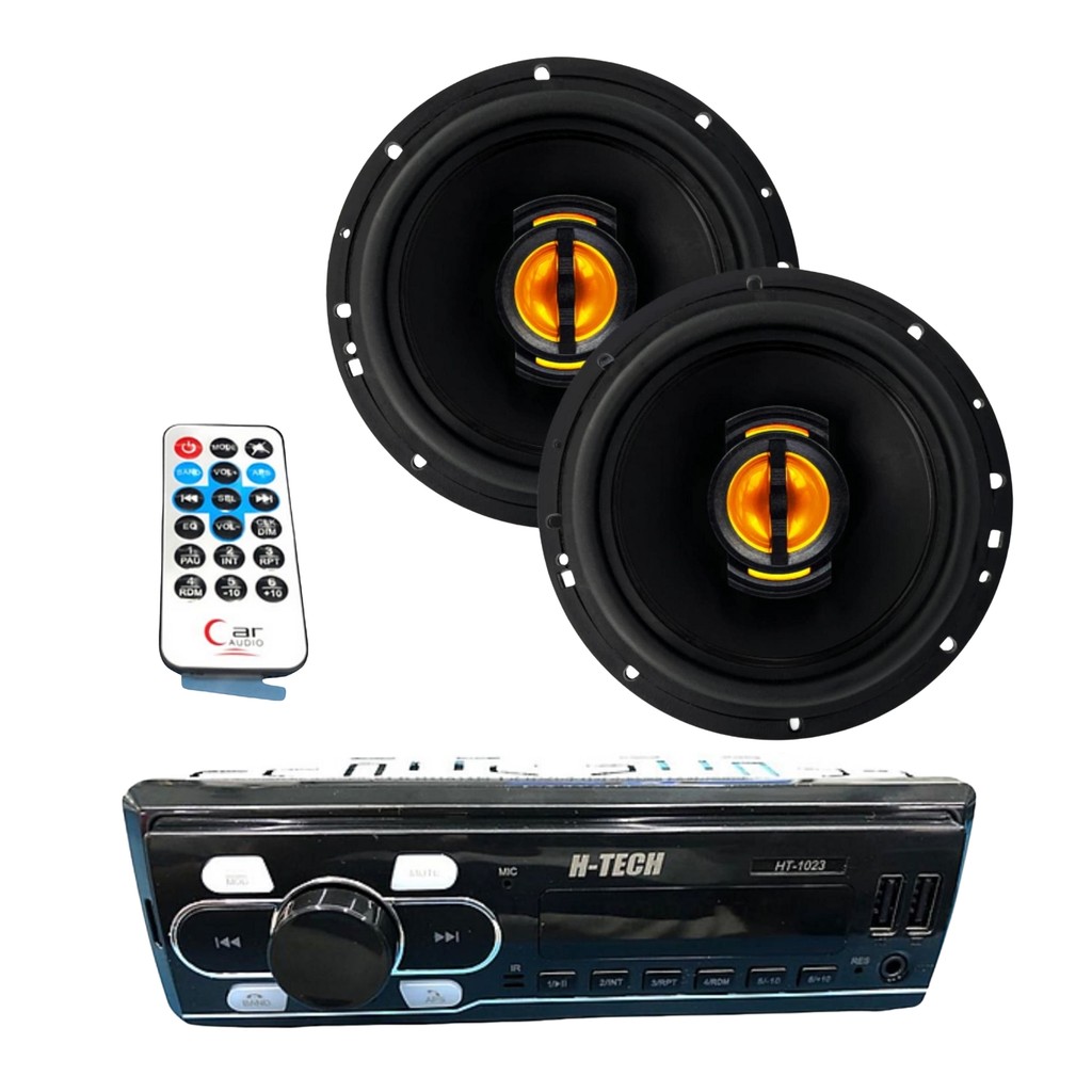 Kit Som Automotivo: Alto-Falantes Leson JB6 6" 110W + Rádio Bluetooth USB SD FM H-Tech HT1023