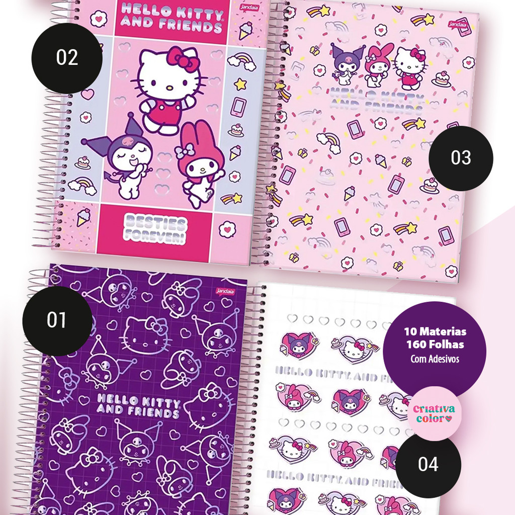 Caderno Universitário Hello Kitty e Amigos Best Friends 10M 160F Jandaia em Oferta na Shopee