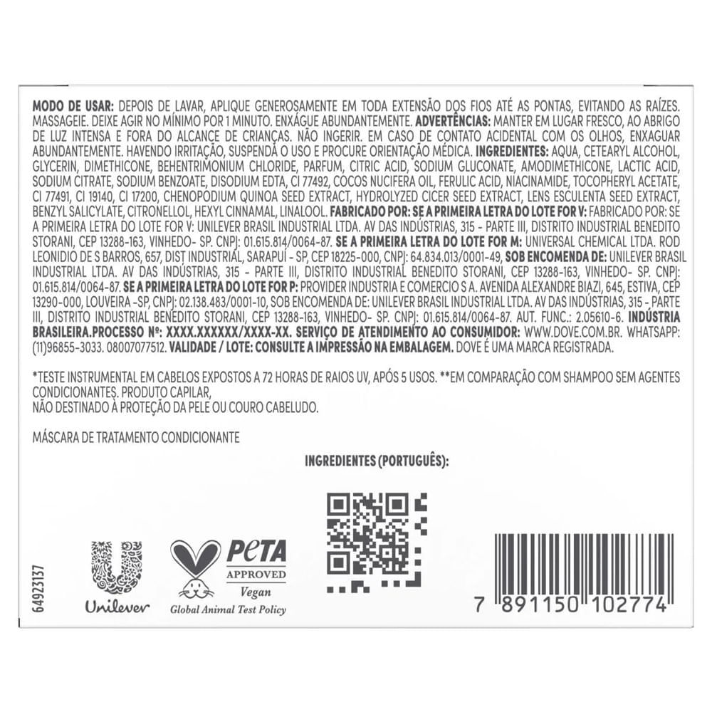Detalhes do Máscara De Resgate Intenso Dove UV Repair & Glow + Ferúlico 250g