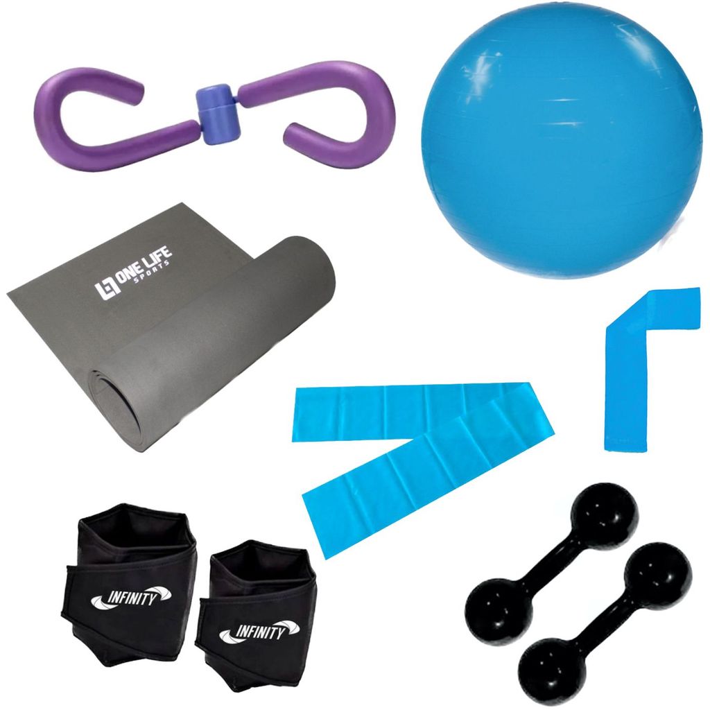 Kit Treino - Bola + Faixa +Tapete + Halter + Caneleira