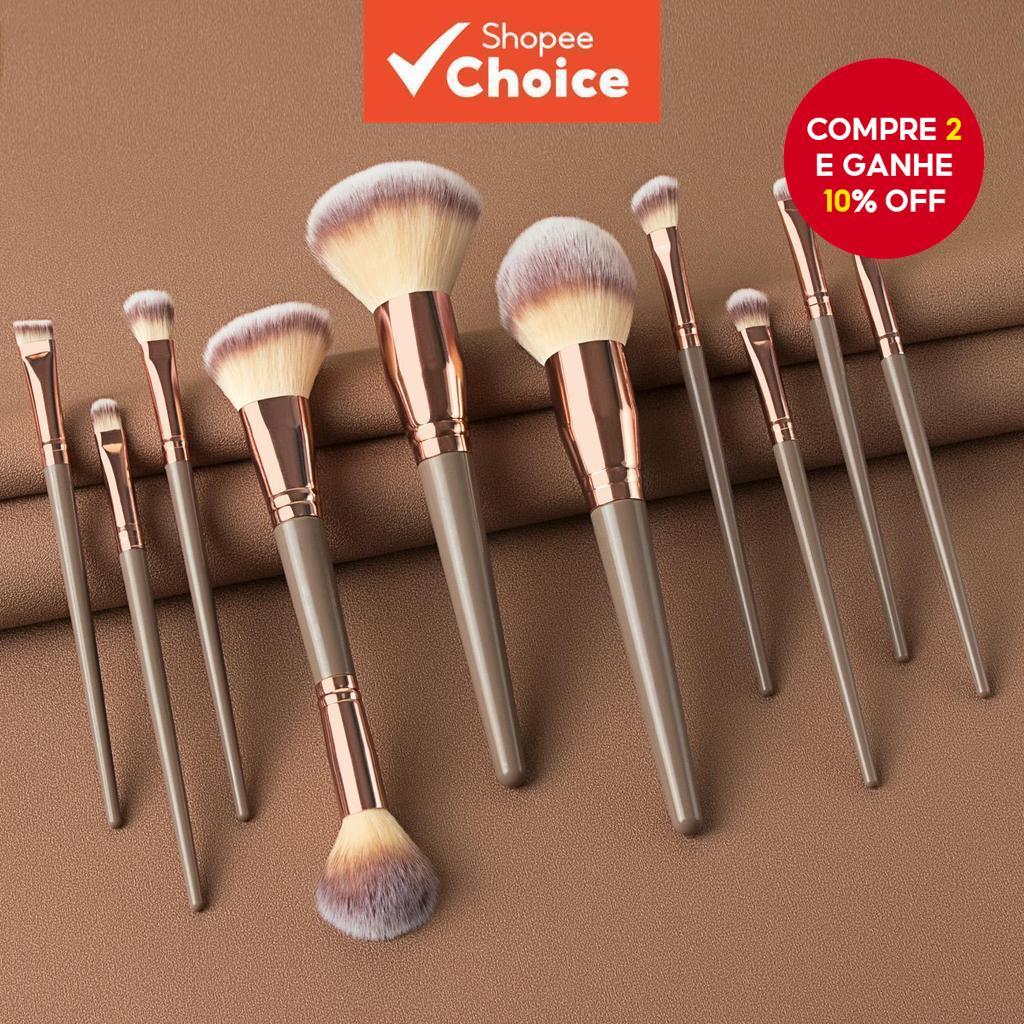 Conjunto Completo De Pincéis De Maquiagem , 10 Peças Em Marrom Chocolate Para Blush , Pó Solto , Contorno E Aplicação De