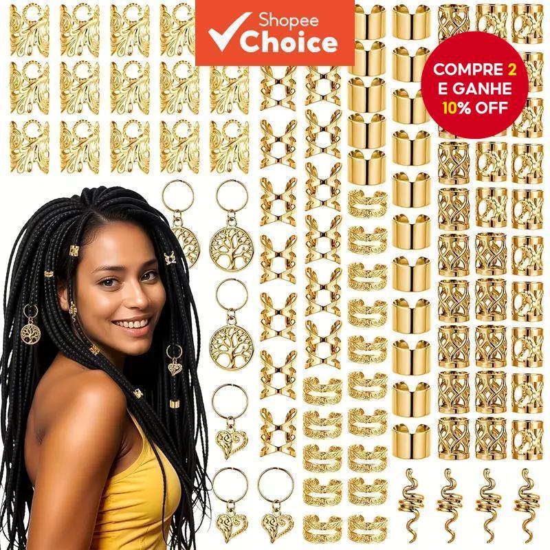100 peças elástico de cabelo vazado, punhos de manga, tranças, contas, acessórios de cabelo Loc trançado em Oferta na Shopee