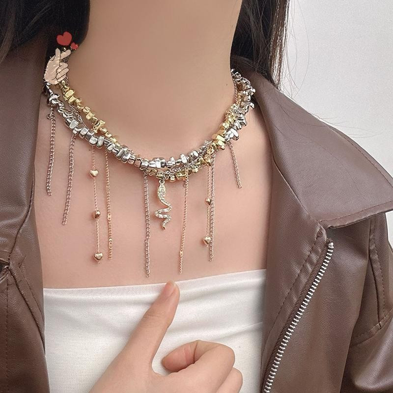 [PEBR] Acessórios De Tendência Da Moda Irregulares Com Contas À Mão Amor Franja Serpentina Pingente Mix Colar Joias De A