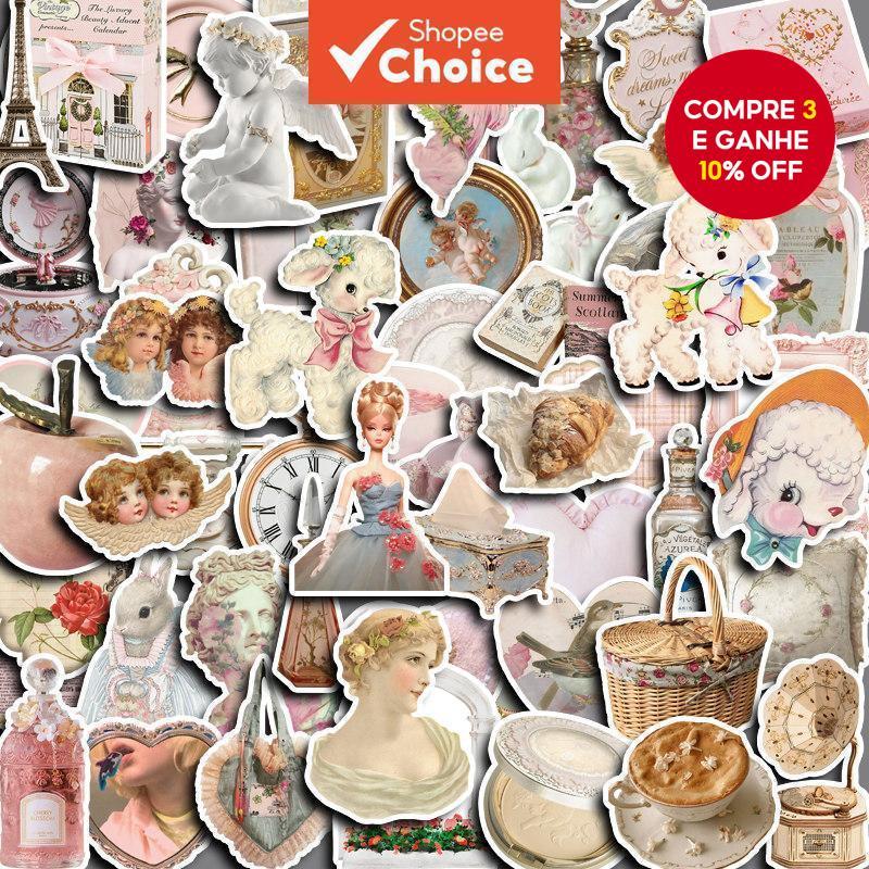 Autocolantes De 60pcs Série Retro Pink Stickers Diy Computer Laptop Washi Scrapbooking Artesanato Papelaria em Oferta na Shopee
