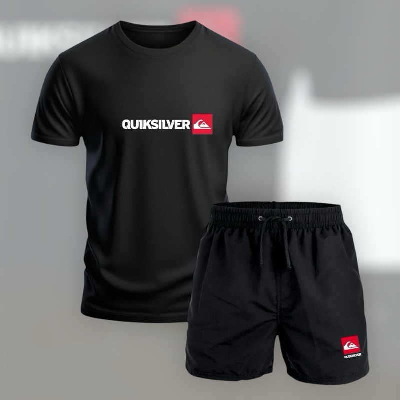 Kit Short Moletom e Camiseta Estampada QuikSilver 100% Algodão Envio Imediato