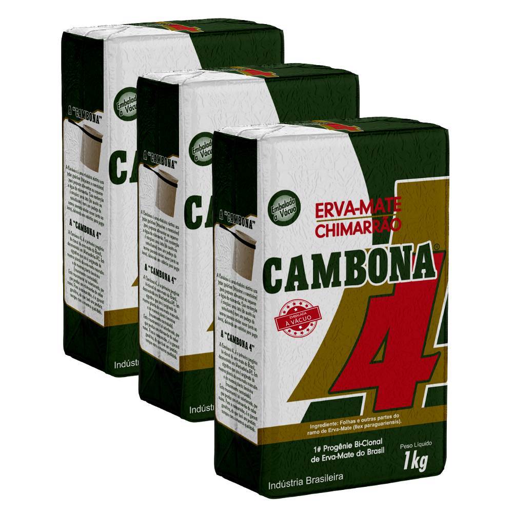 Kit 3 Erva mate Chimarrão Cambona 4 Suave 80% folhas e 20% palitos 1kg vácuo Barão de Cotegipe