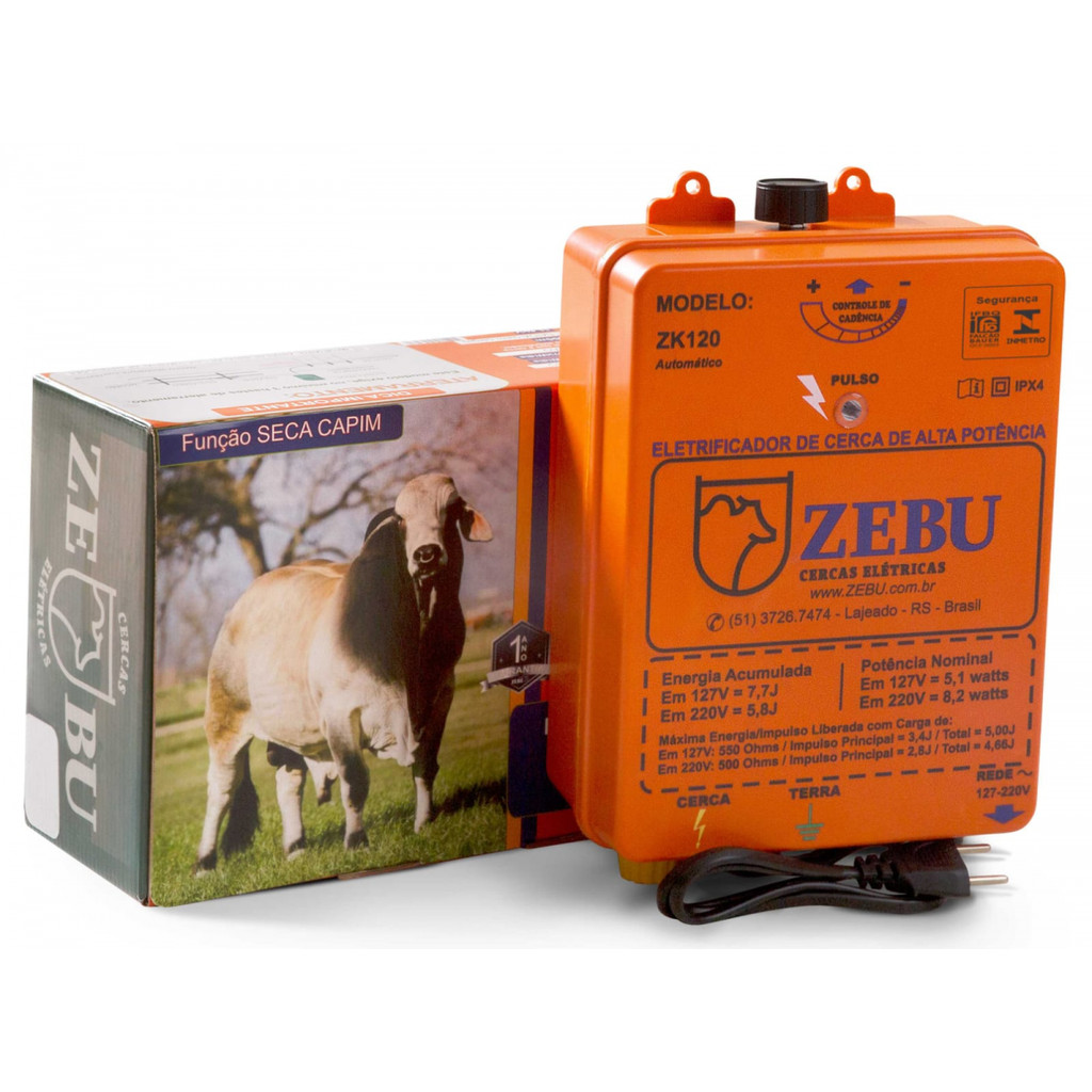 ELETRIFICADOR DE CERCA ELETRICA RURAL MARCA ZEBU MODELO ZK120 BIVOLT AUTOMATICO RAIO DE AÇÃO 4500 METROS