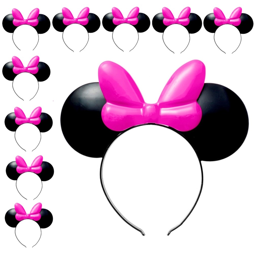 Kit 10 Arquinho de Orelhas da Minnie Tiara para Festa Aniversário infantil Rosa