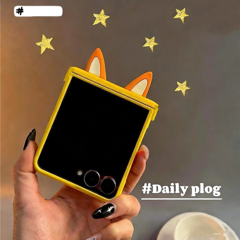 Bonito Orelhas De Raposa Capa Dobradiça Proteção Caso Para Samsung ZFlip7 6 5 Motorola Razr 50 60 40 Ultra