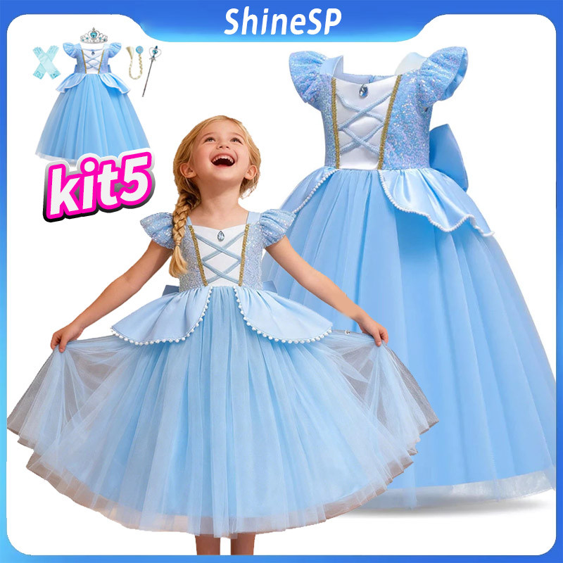 Cinderela Vestido De princesa para meninas Presente De Aniversário 3-10 Anos Roupas Infantis Vestido Festa Azul