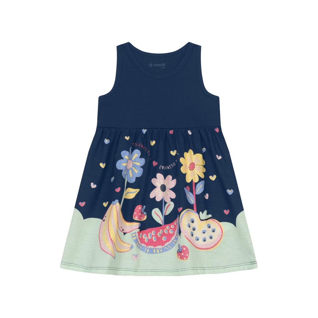 Vestido infantil menina de flores e frutas Brandili