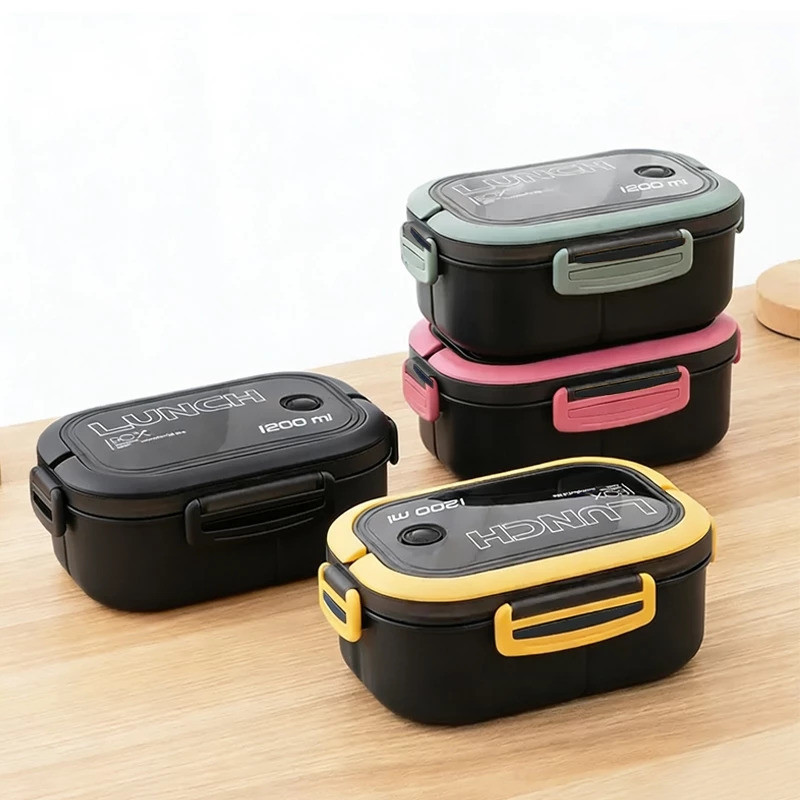 Pote de Marmita Lunch Box 1200ml com Divisórias com Talheres quatro cores em Oferta na Shopee