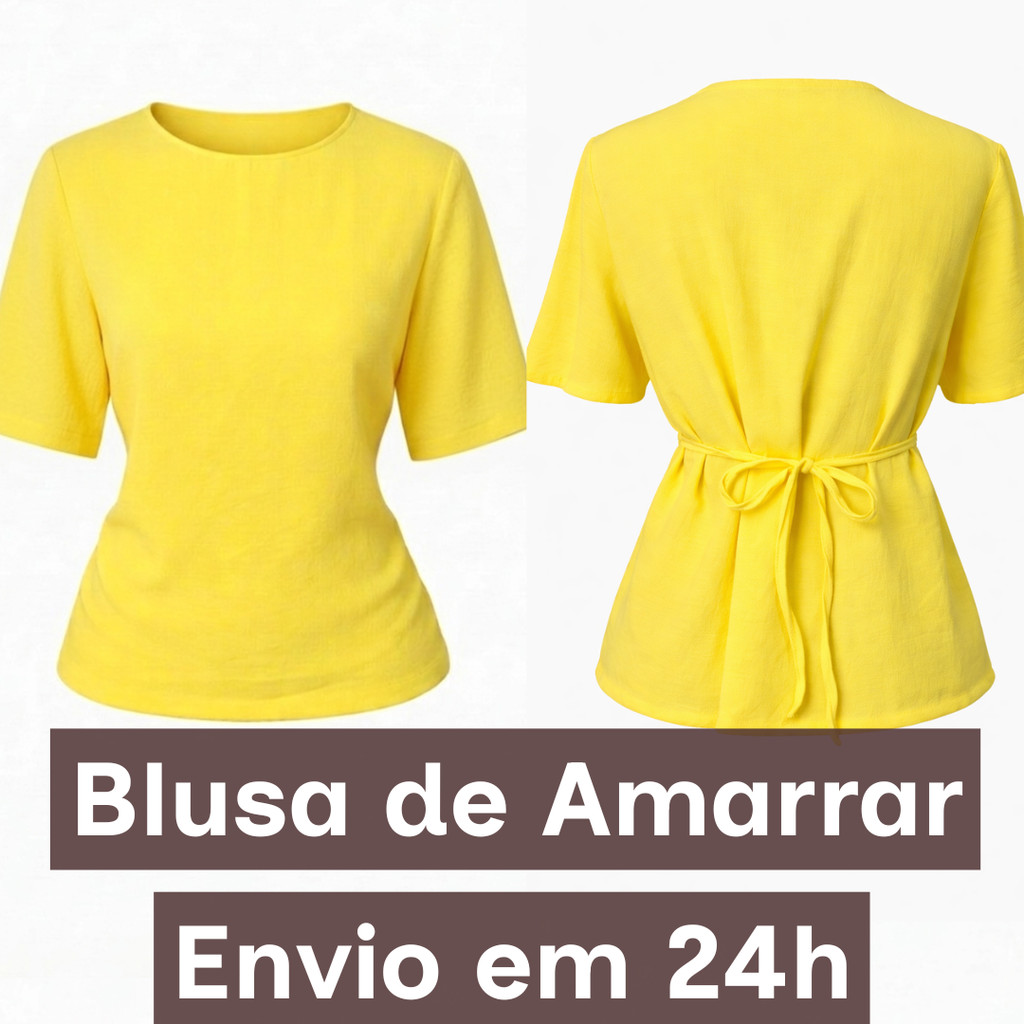 Blusa Feminina Confortável com Amarração na Cintura Manga Solta Gola Redonda Casual Elegante Leve e Versátil