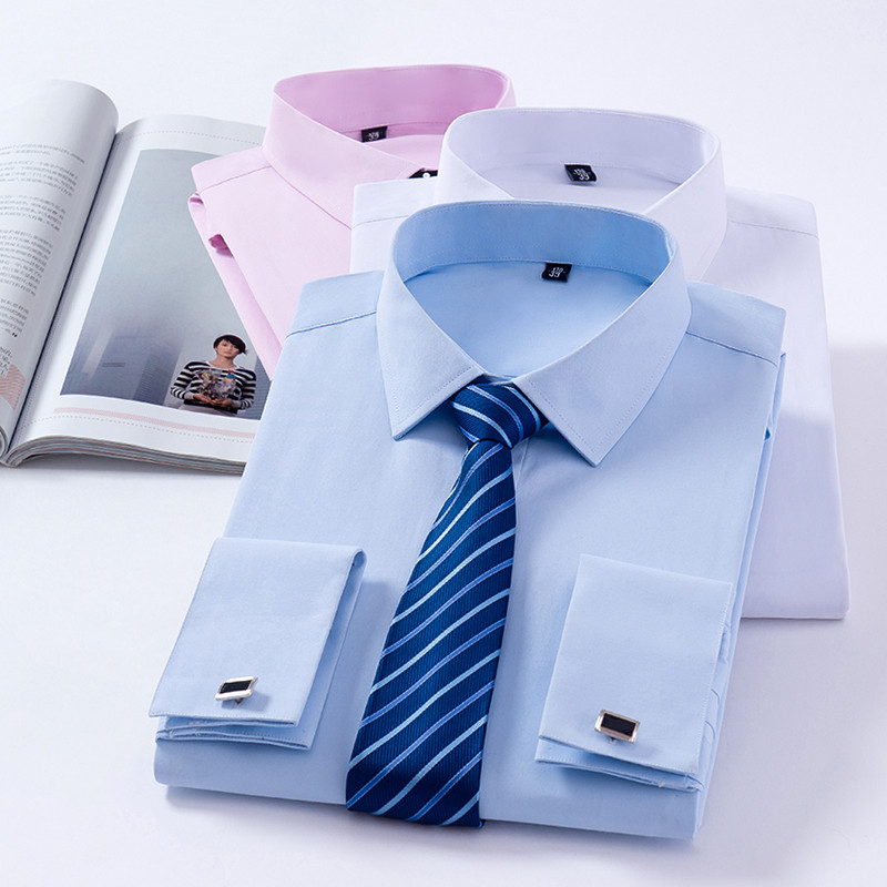 Abotoaduras francesas camisa masculina de manga comprida manguito prego camisa carcela escura gola branca camisa masculi