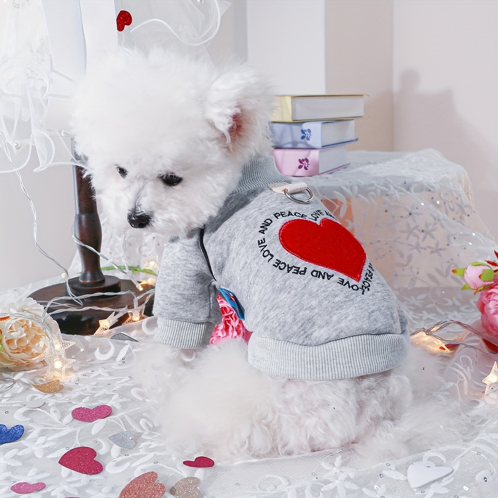 Suéter Fofo de Gola Redonda Amor e Paz |   Roupa para Cães Pequenos, Urso Bichon Teddy |   Conjunto de Duas Peças para O