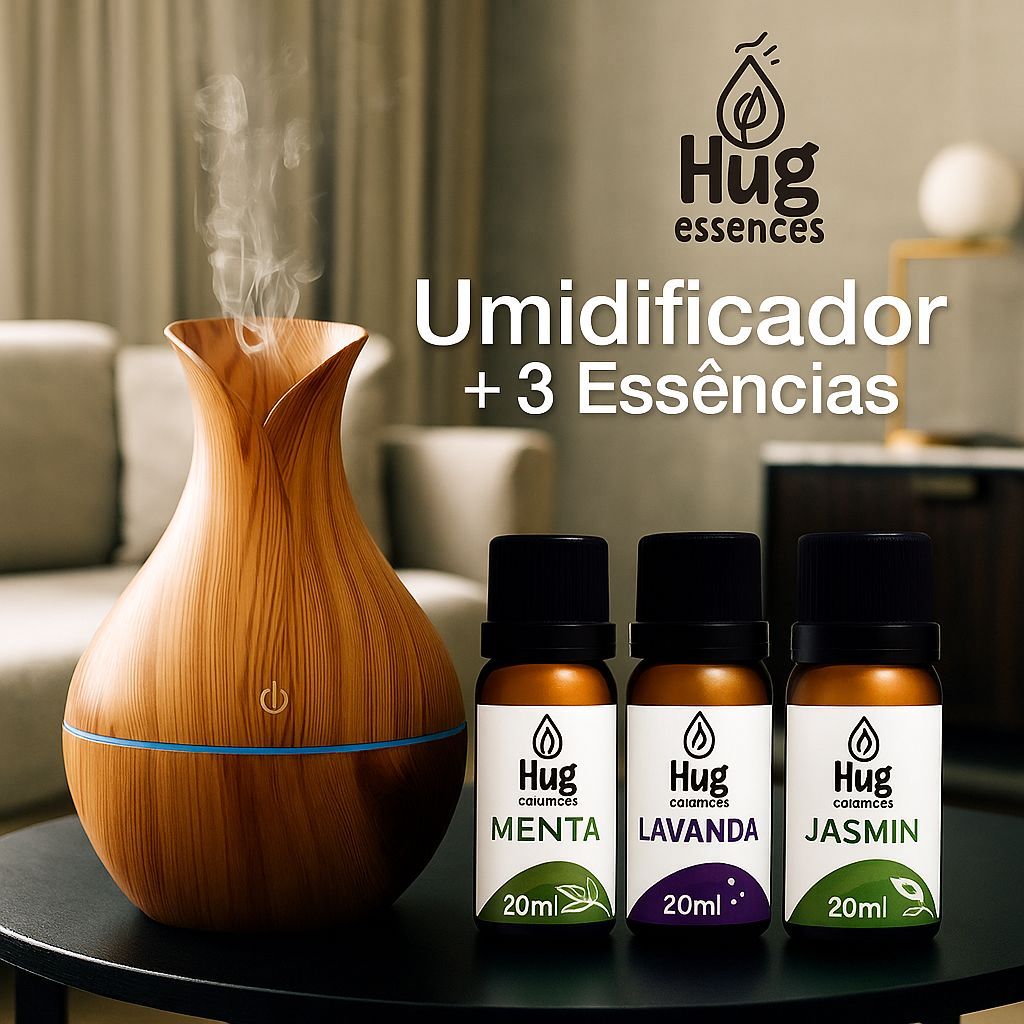 Mega Kit Umidificador De Ar + 3 Essências Hidrossolúvel 20ml | Difusor Aromatizador Vaso Escolha Seu Modelo Atomizador
