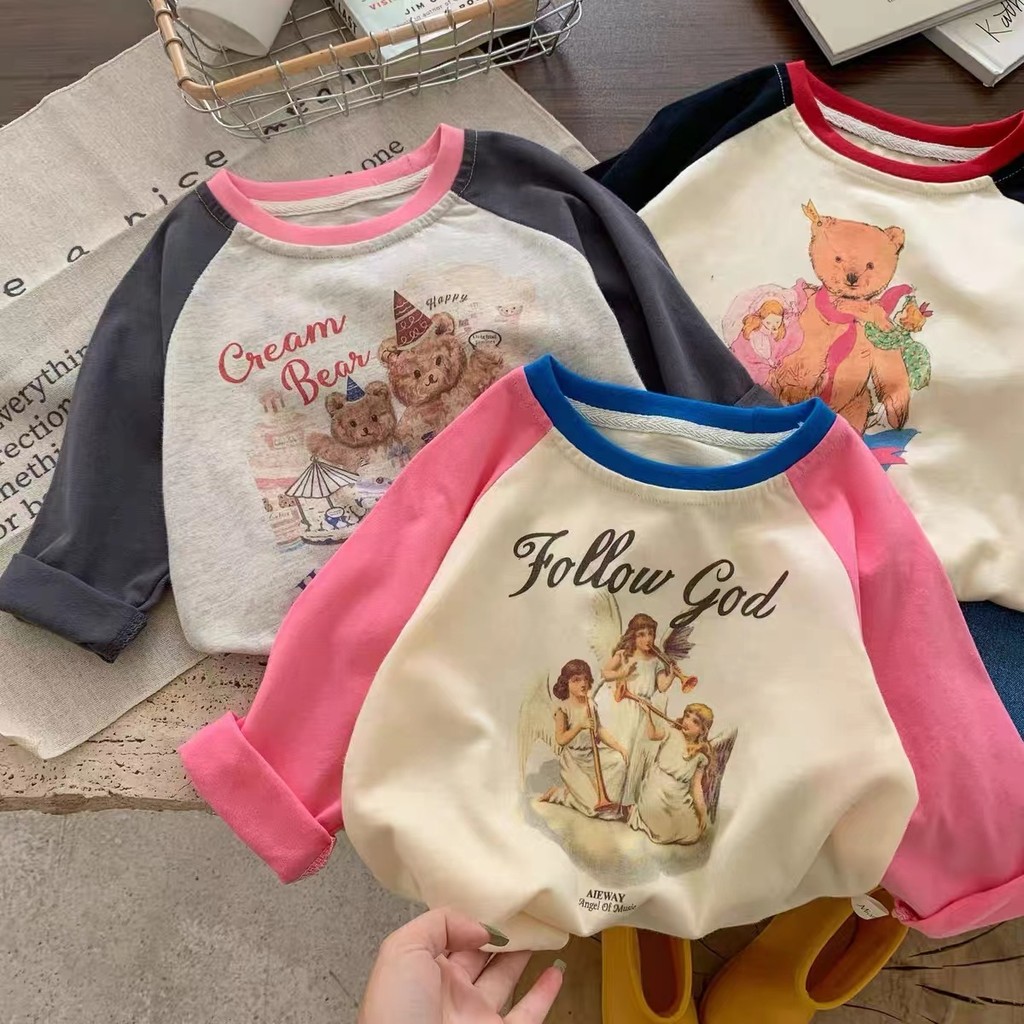 Meninas de manga comprida camiseta 2025 novo estilo primavera crianças dos desenhos animados bonito topo bebê primavera 