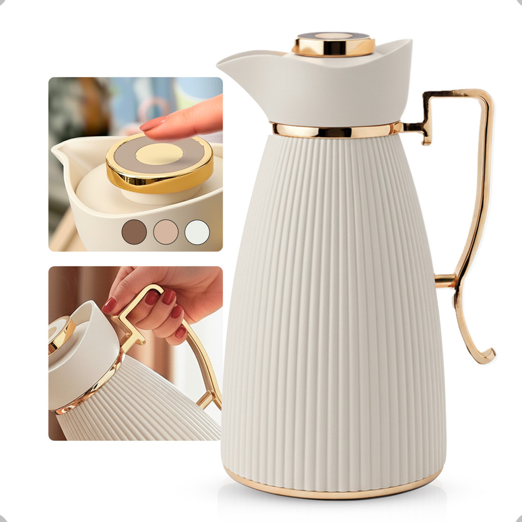 Garrafa Térmica Zaya Tuut 1L  Canelada Design Sofisticado, Mantém Bebidas Quentes E Frias, Ideal Café E Chá Off White