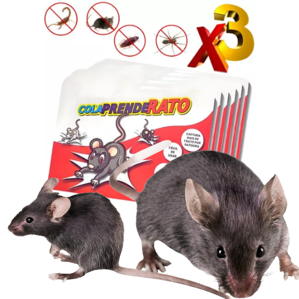 3 Adesivos Cola Gruda Rato, Prende Pragas Controle De Roedores Armadilha P/ Rato Ratoeira Não Toxico