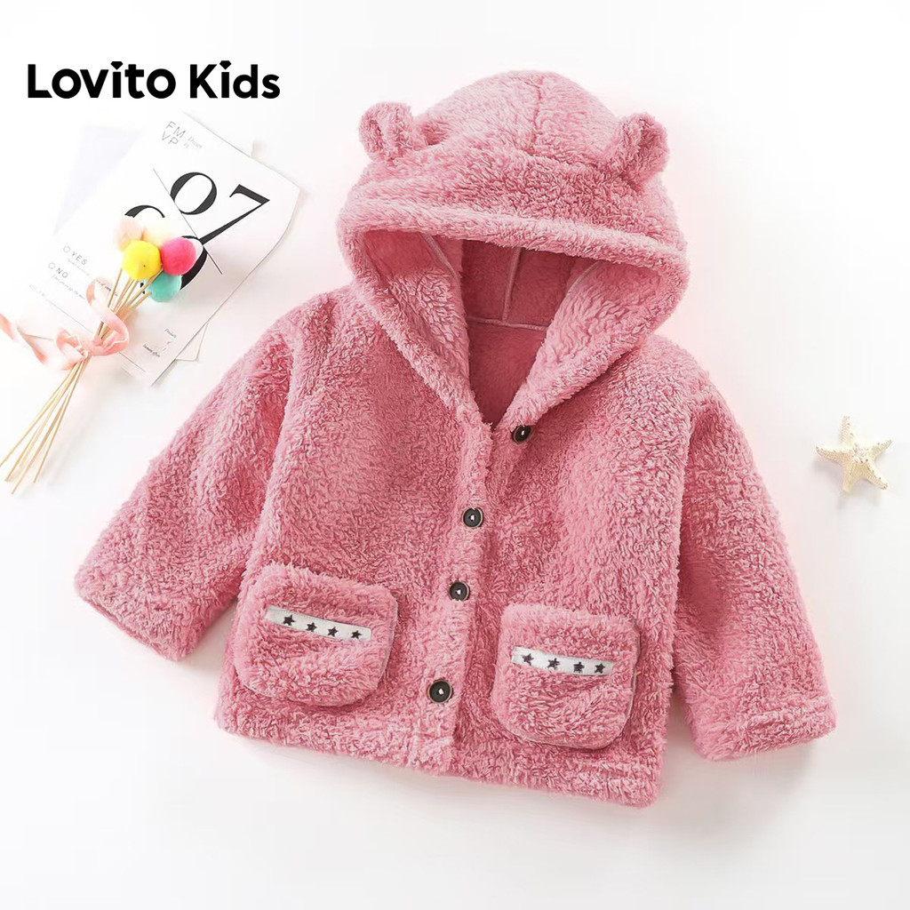 Lovito Kids Jaqueta Casual com Botões Apliques Outono/inverno Jaqueta Rosa para Menina LNL136382 em Oferta na Shopee