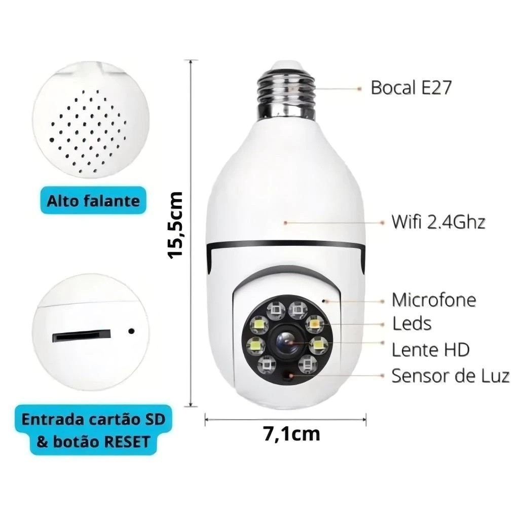 Kit 2 Câmera Lâmpada Wifi Giratória Full HD com 2 Micro SD 16GB — foto 5