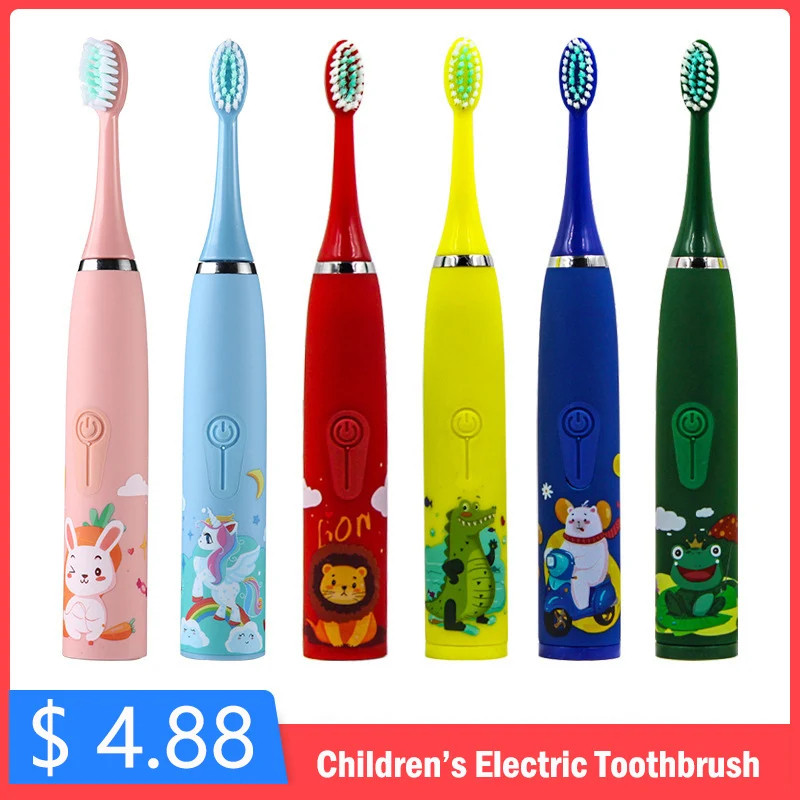 Escova de dentes sônica elétrica infantil, limpeza de dentes infantil, clareamento especial equipado com 6 cabeças de es