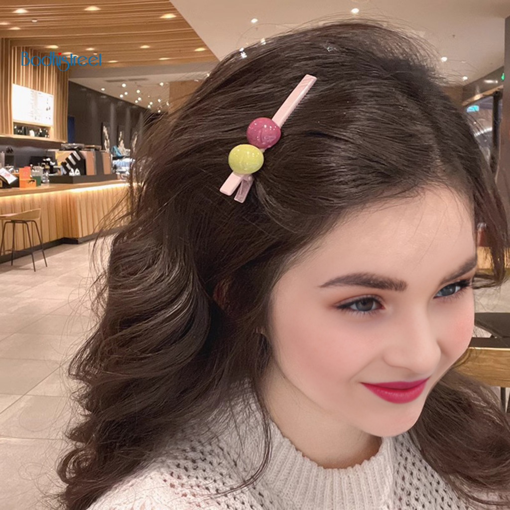 Korean Style Hair Clip Accessory 5 Pcs Girls Macaron Color Beads Hairpins Non-slip Side Bang Clips Smooth Texture Cute A