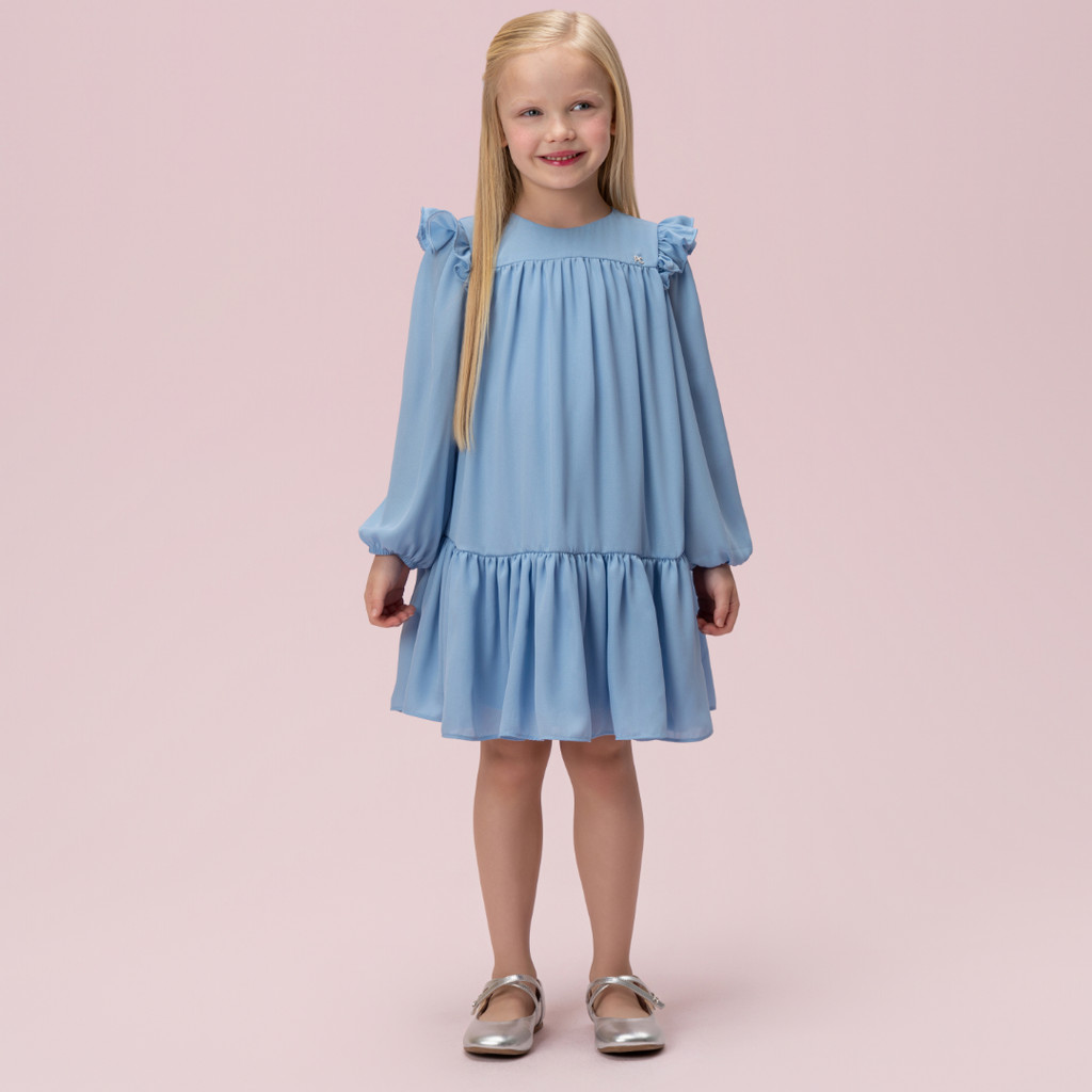 Vestido Infantil Petit Cherie em Crepe Leve Azul