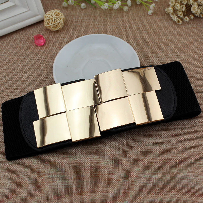 Versão coreana feminino cinto elástico quadrado liga de ouro fivela cinto largo All-Match vestido decoração cinto elásti