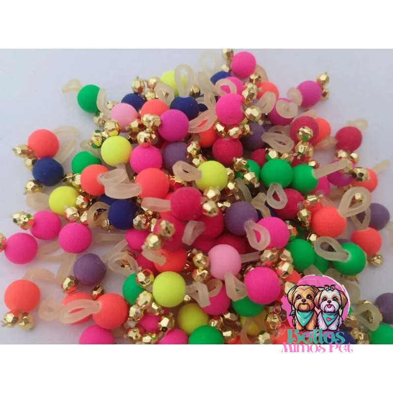 50 PÉROLAS EMBORRACHADO NEON JOIA PET LACINHOS PENTEADOS  LAÇOS PET BANHO A TOSA E PET SHOP.