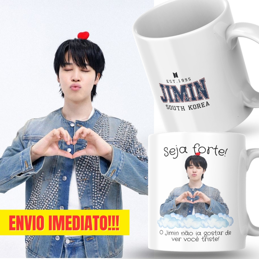 Caneca Xicara Porcelana 325ml Seja Forte Jimin BTS KPop Fã Fãs Personalizada Presente Decoração Casa