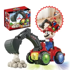 Escavadeira Trator Carrinho Super Mario Bate E Volta Luz Som Brinquedo Infantil Construtor Kizumba