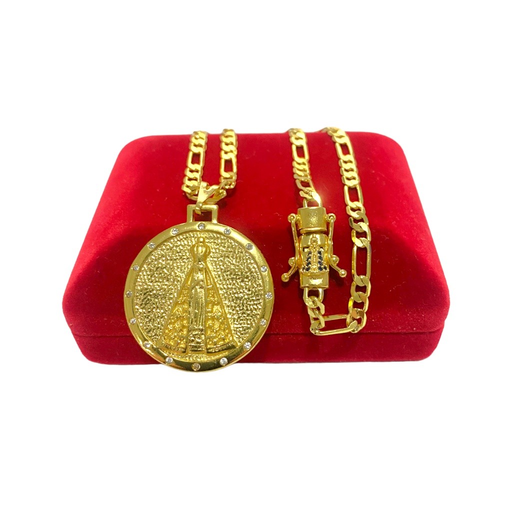 CORRENTE 3x1 4MM - MEDALHA NOSSASENHORA COM ZIRCÔNIA - BANHO DE OURO 18K - UNISSEX - FEIXO EDIÇÃO ESPECIAL NOSSA SENHORA
