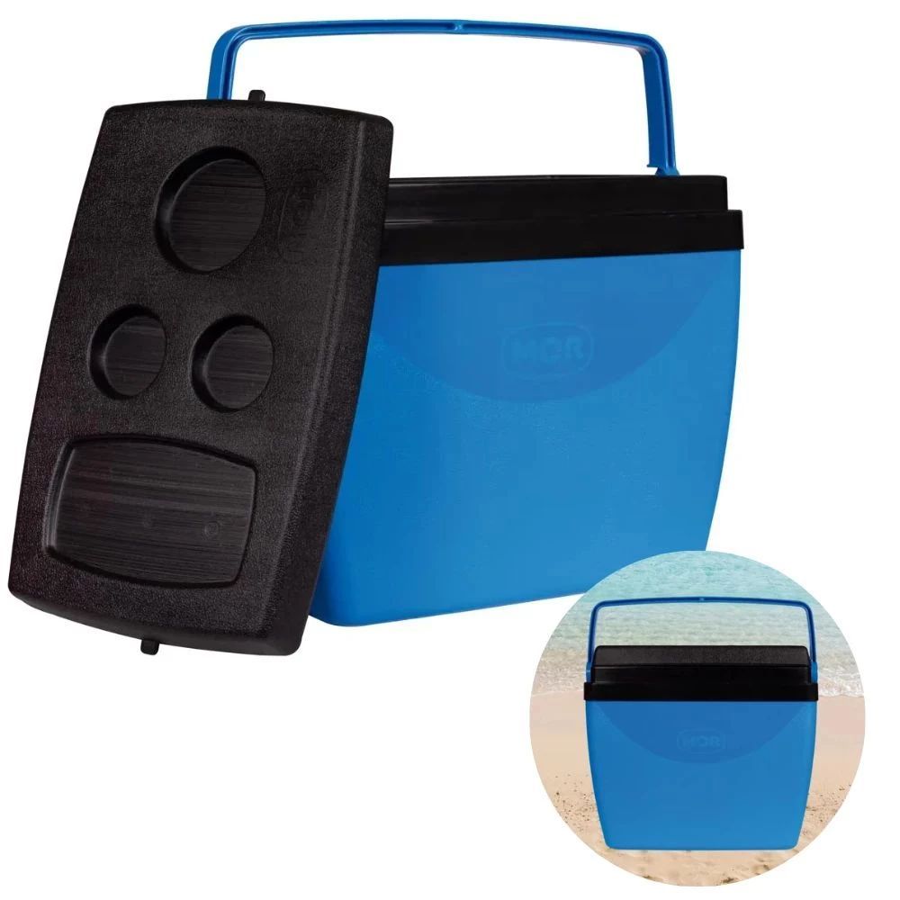 Cooler Mor Caixa Térmica 26 Litros Azul e Preto com Alça Praia, Pesca