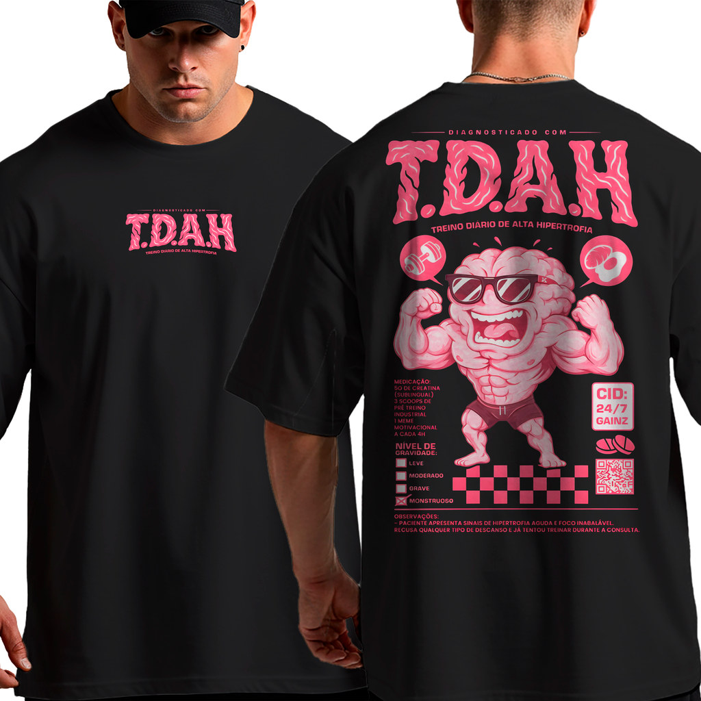 Camiseta Oversized Masculina Tdah  Maromba Treino Academia 100% Algodão