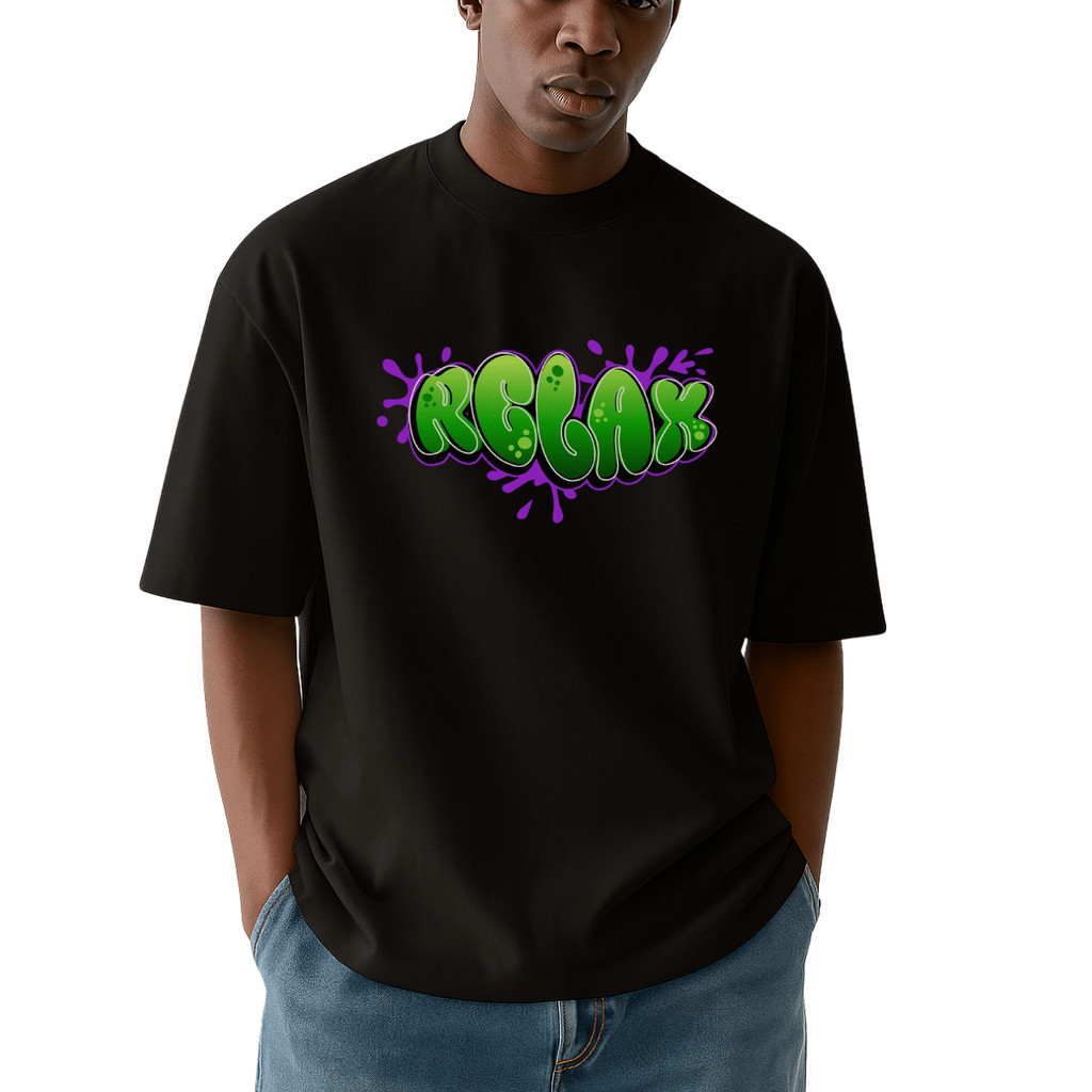 Camiseta Oversized Preta Confortável Algodão Modelo "Relax" Camisetao para Academia
